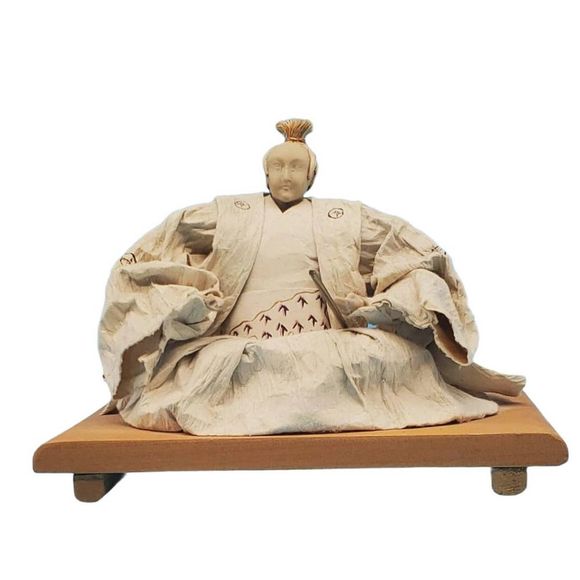 ANTIQUE Japanese Kabuki Doll, 6x8" Noh Hina Samarai Daimo Sculpture Washi Paper - Picture 1 of 9